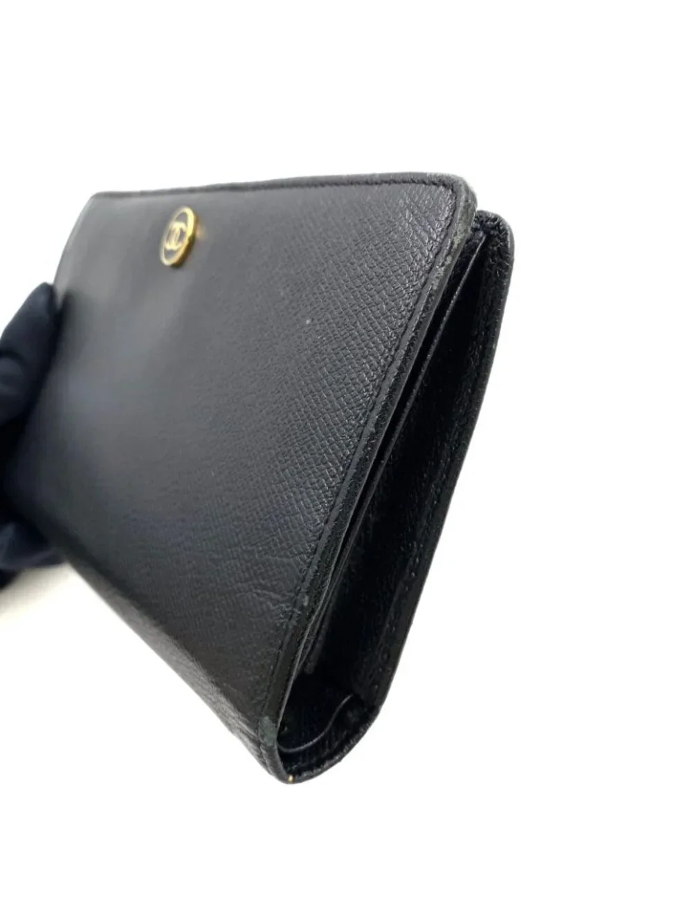 Chanel Coco Button Caviar Leather Black Bifold Wallet Gold